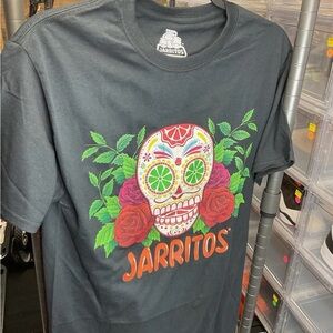 Size S Jarritos Black T-Shirt with Colorful Skull Design